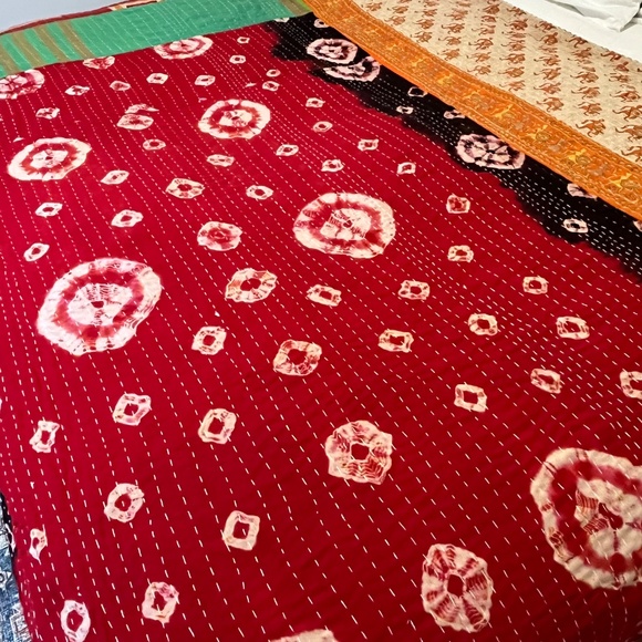 KANTHA QUILT HANDCRAFTED LIGHTWEIGHT REVERSIBLE BLANKET THROW BEDDING - Picture 8 of 10